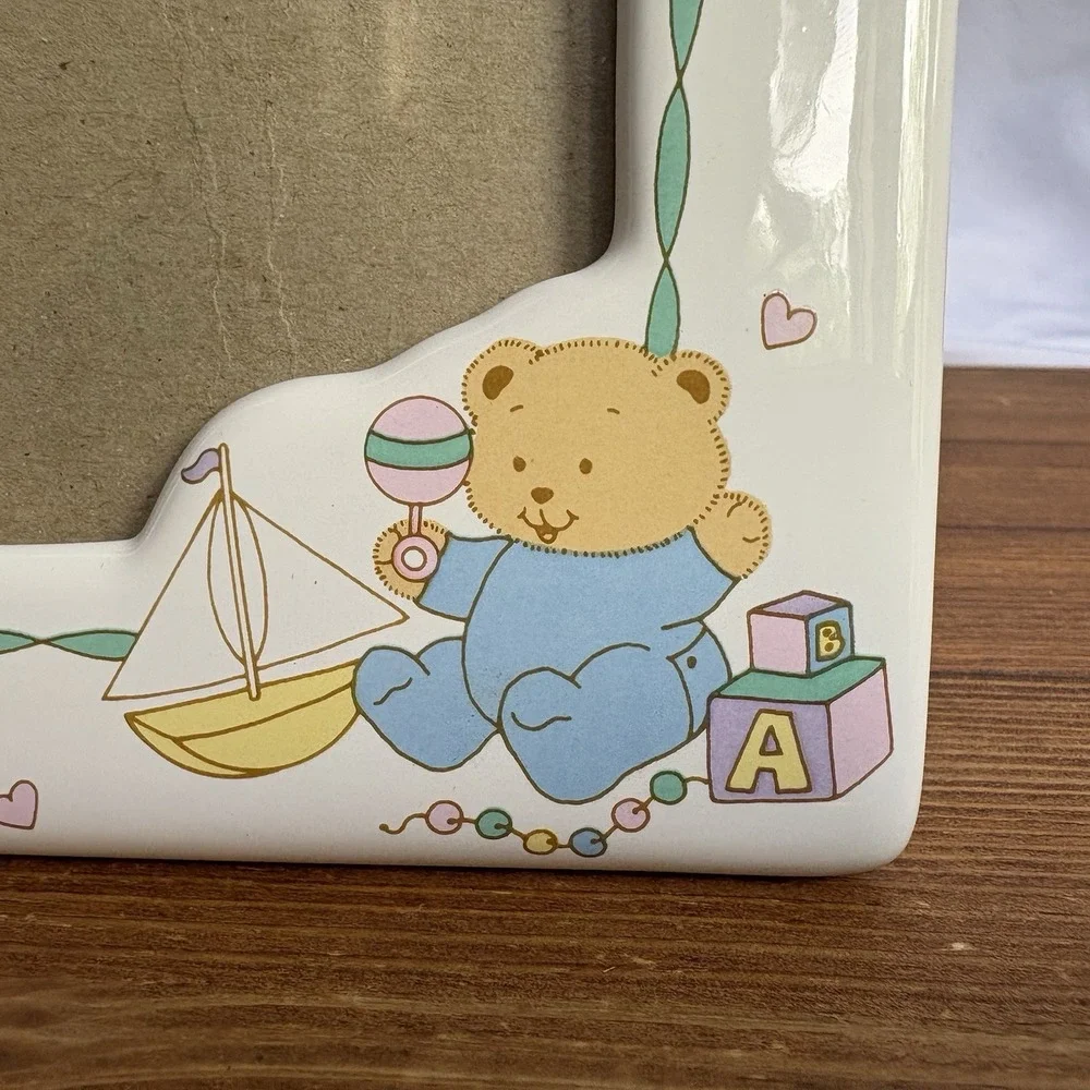 Vintage Russ Grandma and Me Ceramic Photo Picture Frame Teddy Bear Hearts